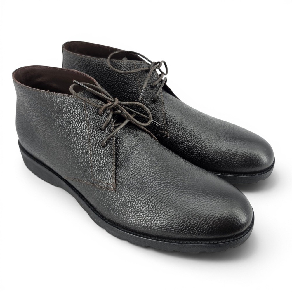 A. Testoni Diffusion Black Pebbled Leather Chukka Boots Men's 10 Made in Italy